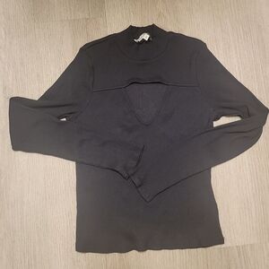 Express Ribbed Black Mock Neck Top With Front Opening Size L
